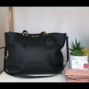 Miu Miu black tote in grainy calf skin